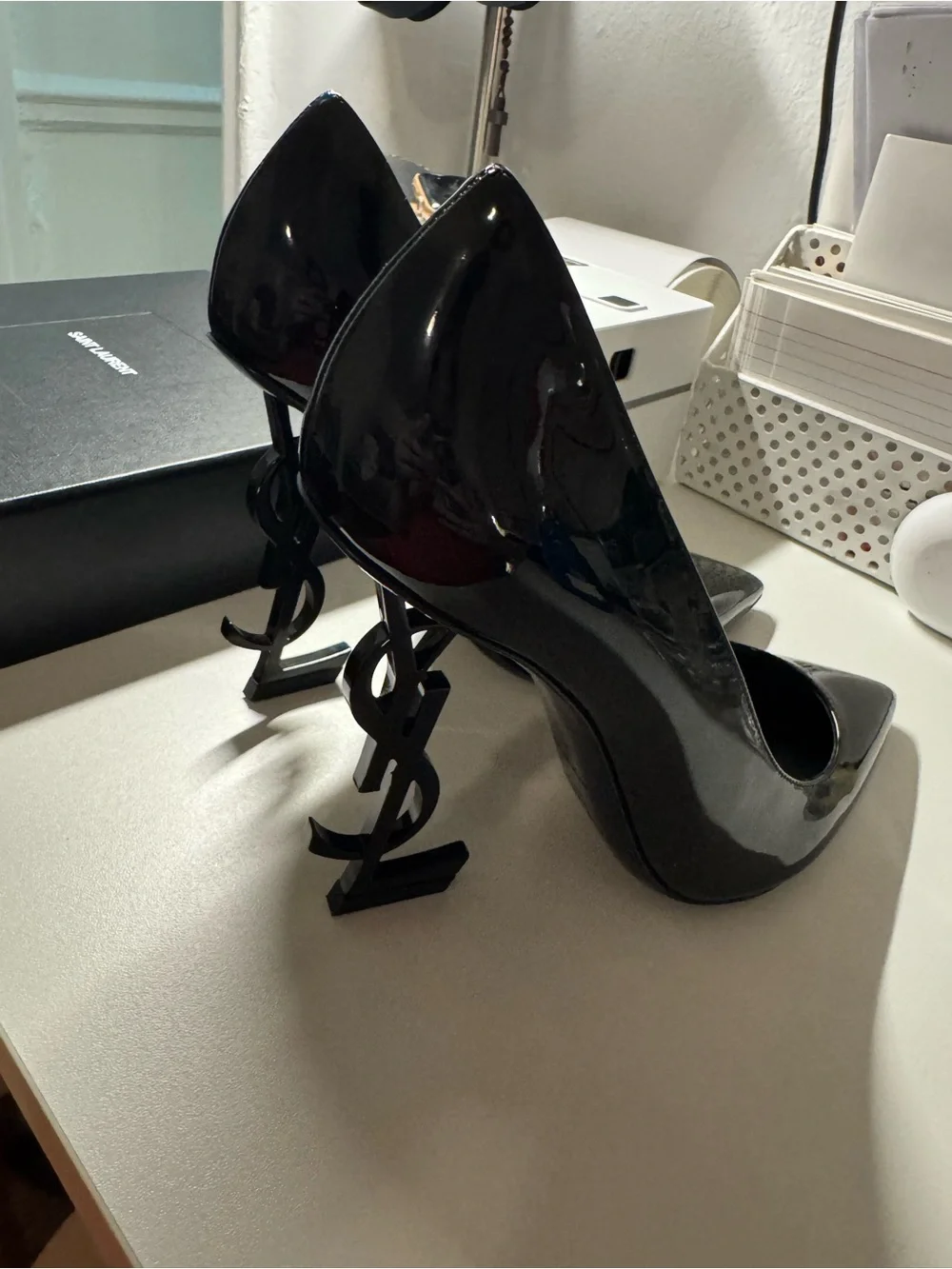 Saint Laurent Black Patent Pointed-Toe Stiletto Pumps - Picture 2 of 7
